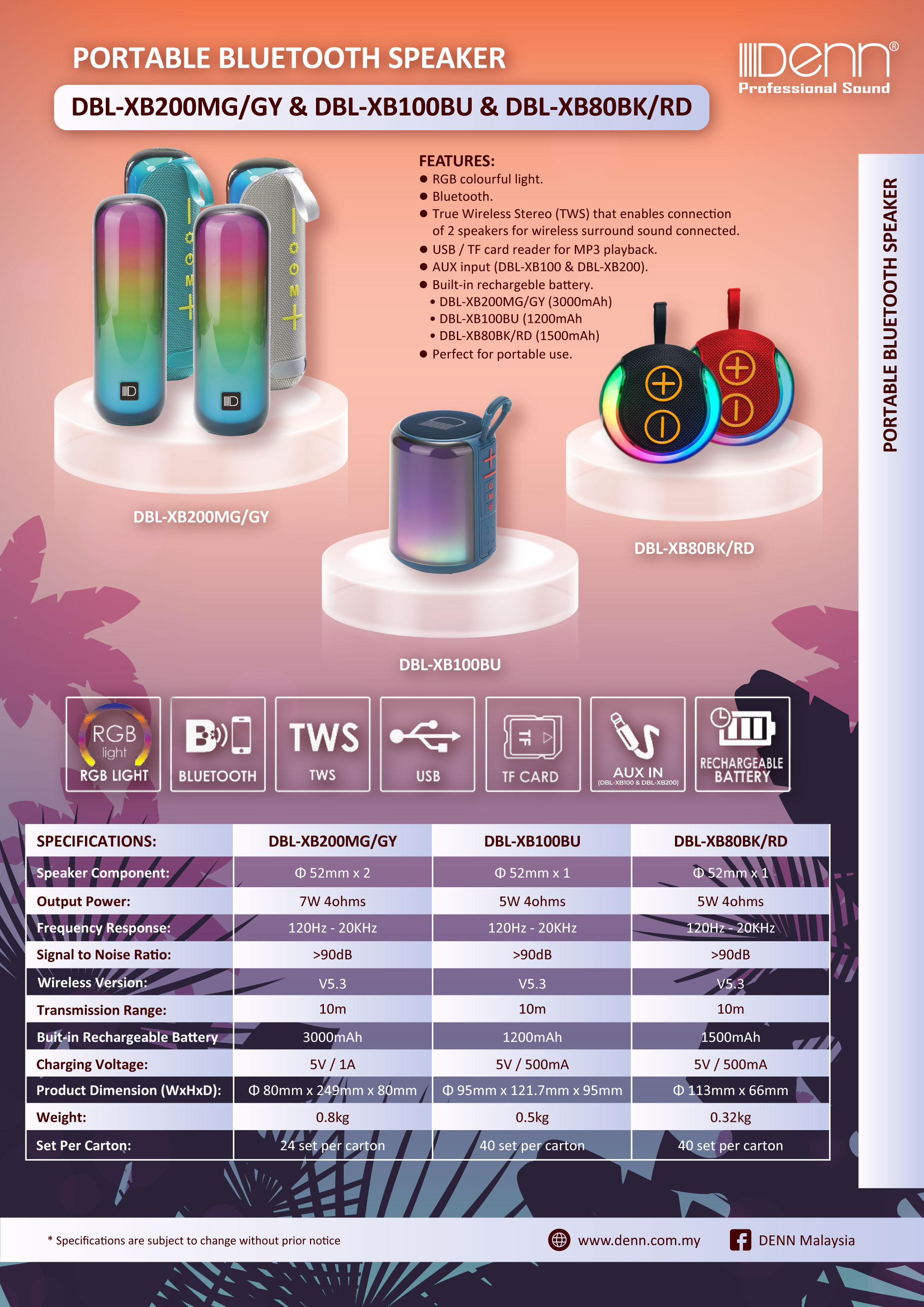 DBL-XB80BK Portable Bluetooth Speaker thumbnail 2