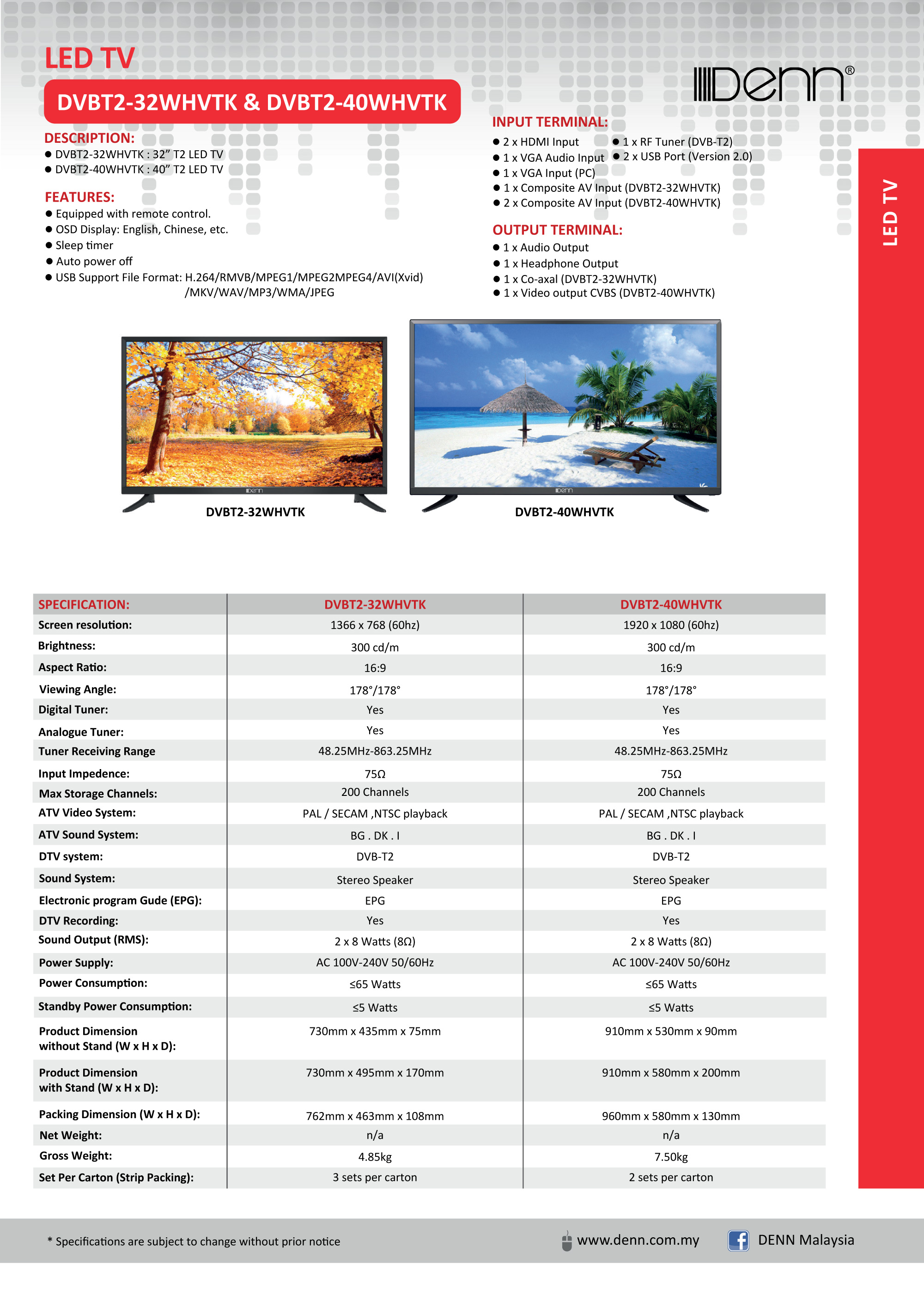 32" Digital Tuner (T2) Wide HD LED TV thumbnail 2