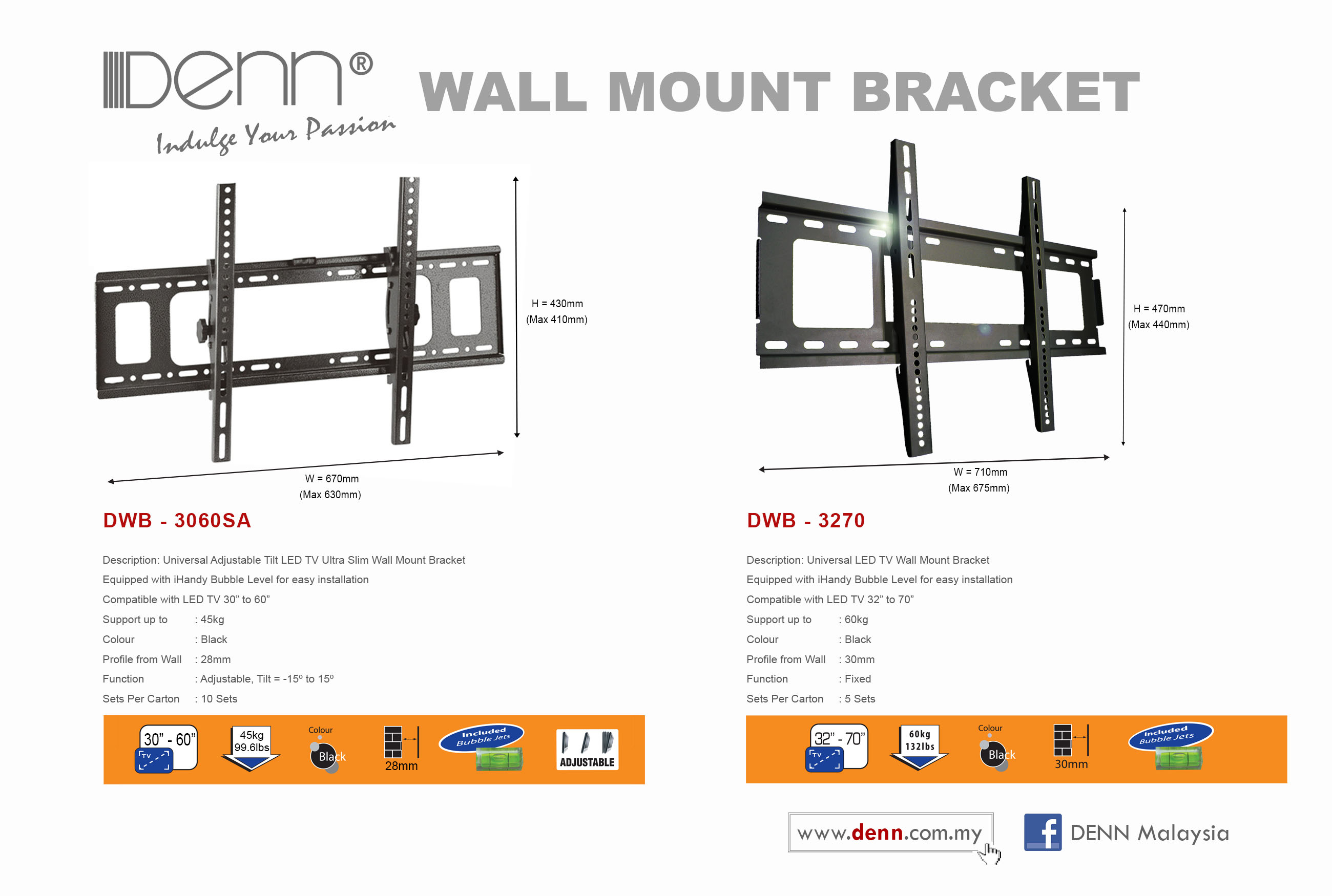 DWB-3060SA Universal Adjustable Tilt LED TV Ultra Slim Wall Mount Bracket thumbnail 2