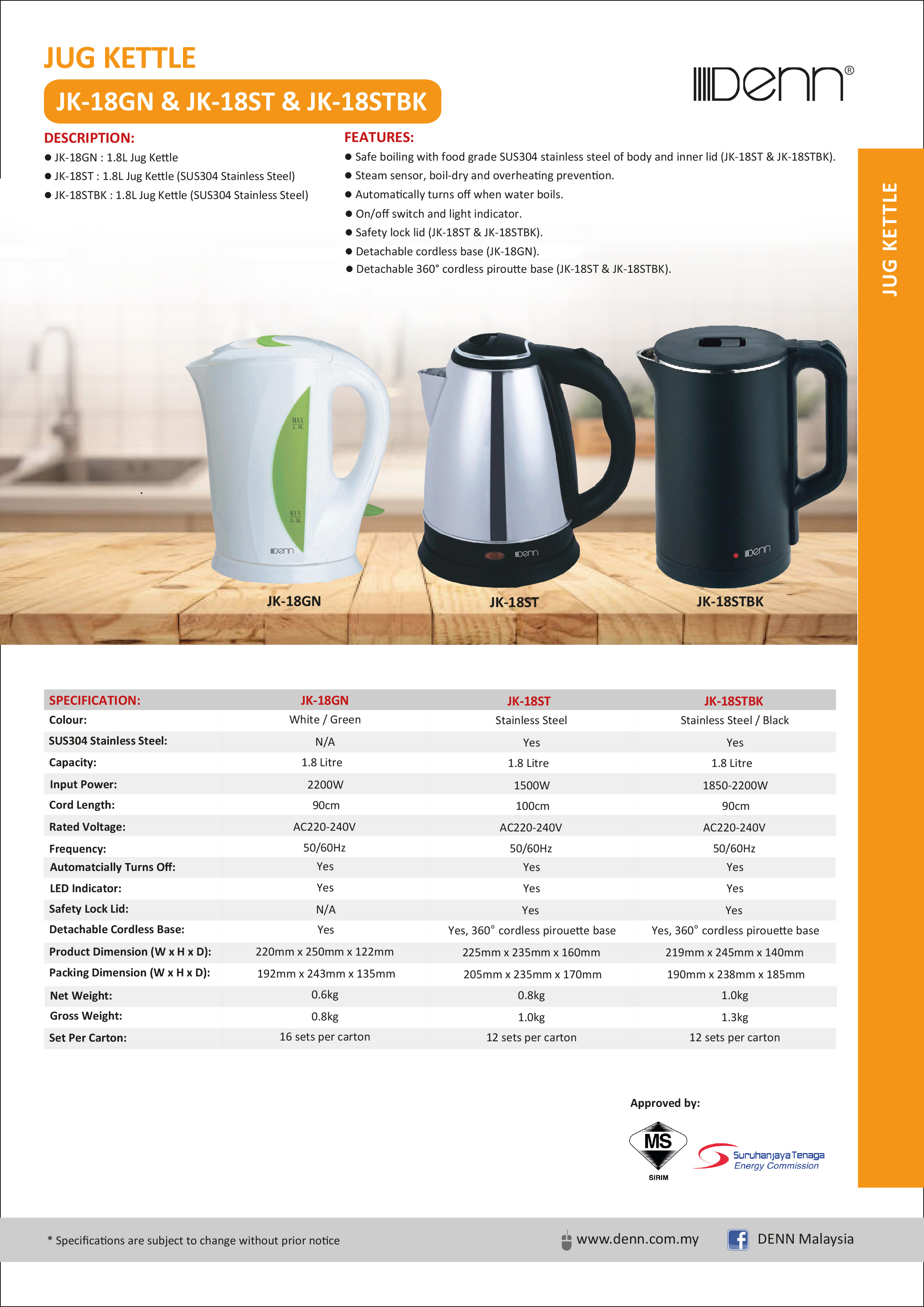 JK-18ST 1.8L Jug Kettle (SUS304 Stainless Steel) thumbnail 2