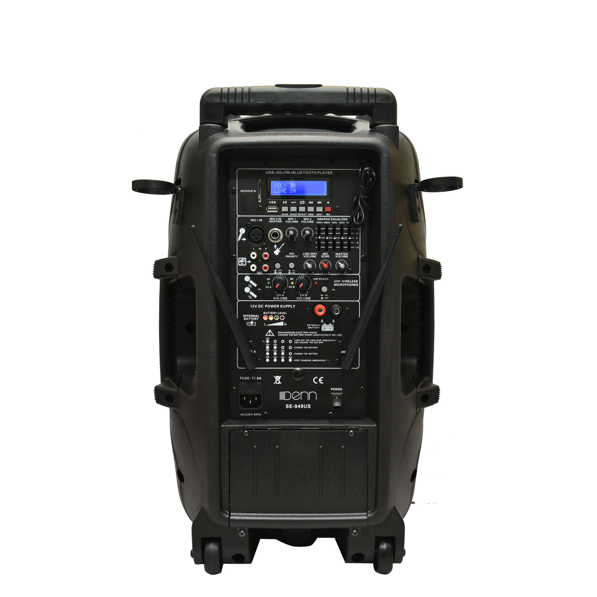 12" AC/DC Portable PA System with 2 UHF Wireless Handheld Mic thumbnail 3