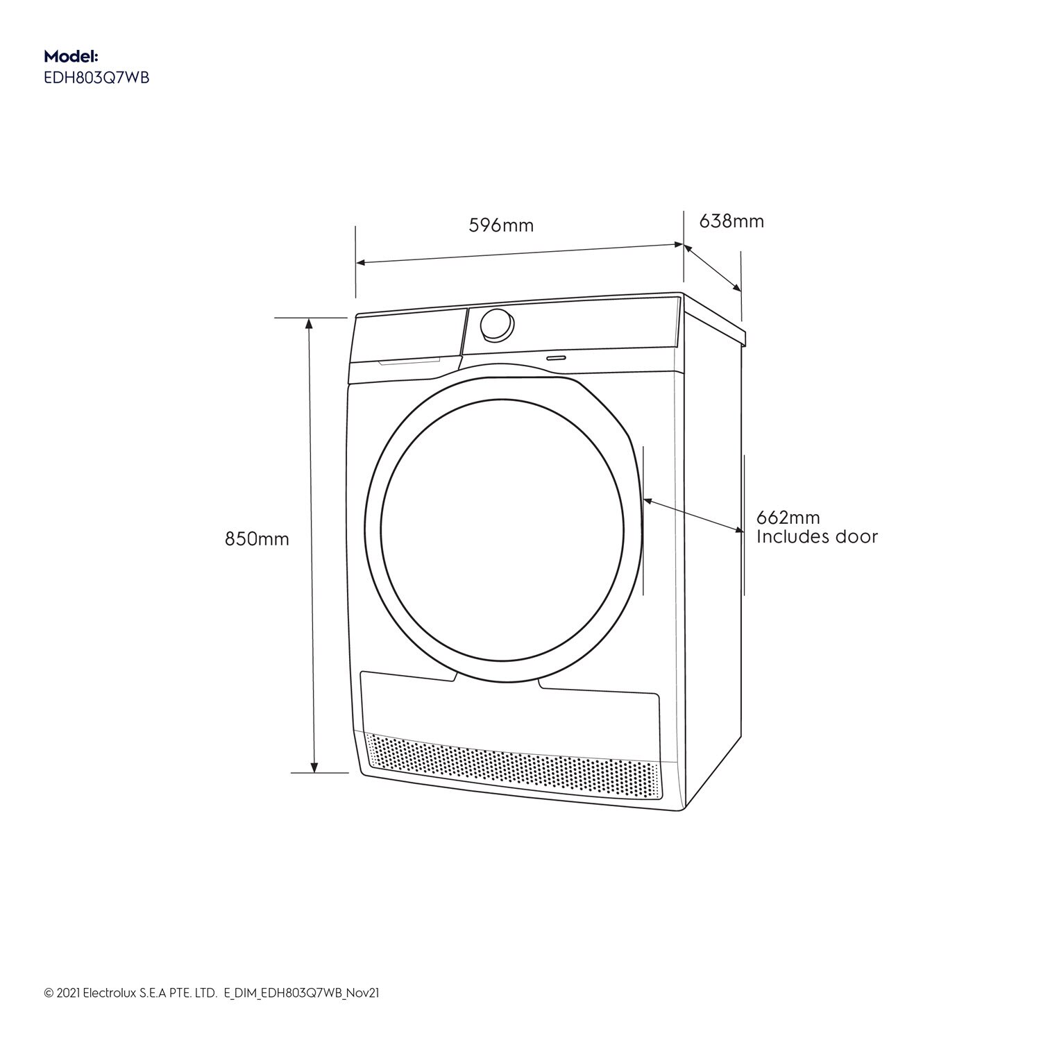 8kg UltimateCare 700 heat pump dryer - EDH803Q7WB thumbnail 8
