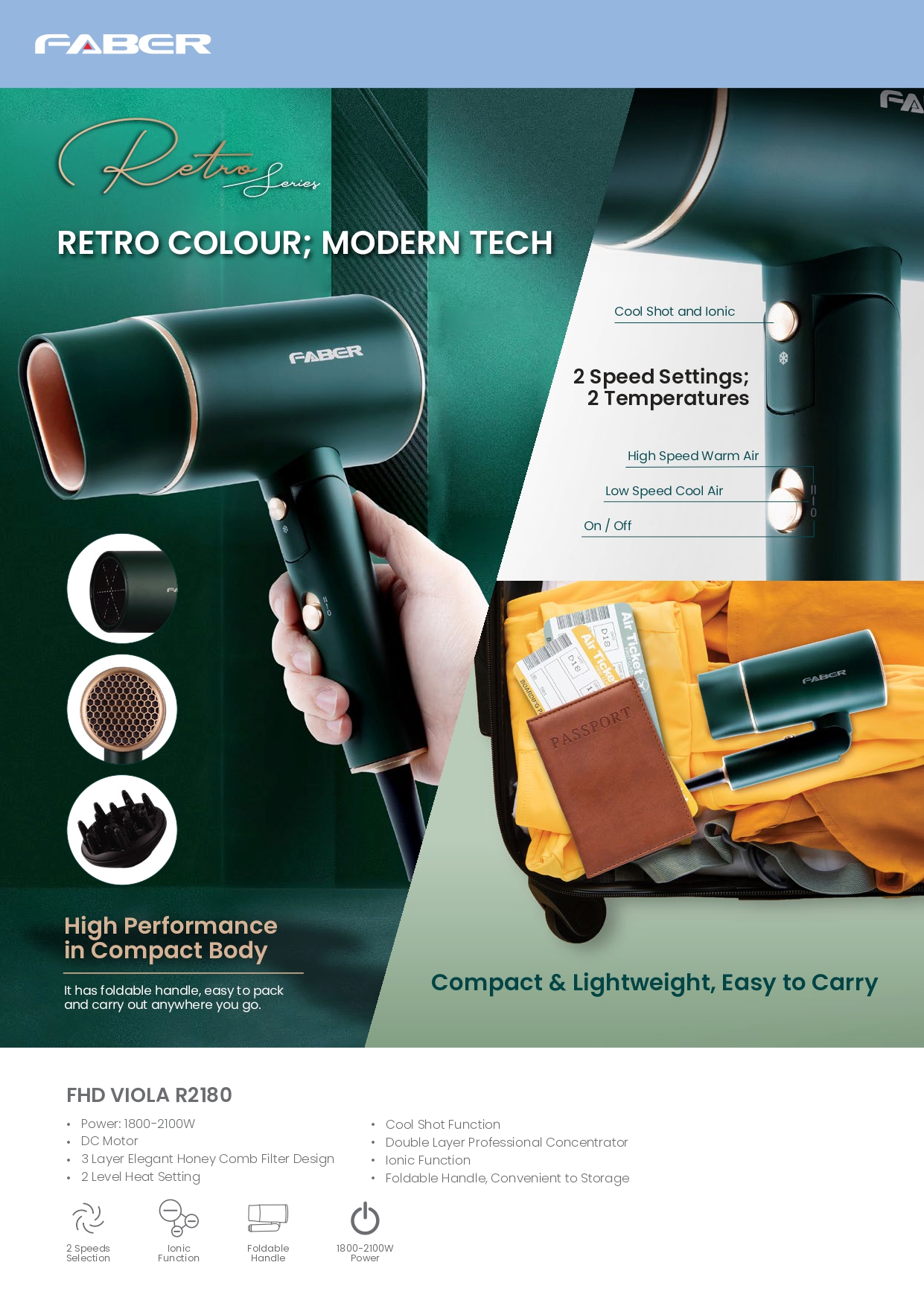 FABER HAIR DRYER FHD VIOLA R2180