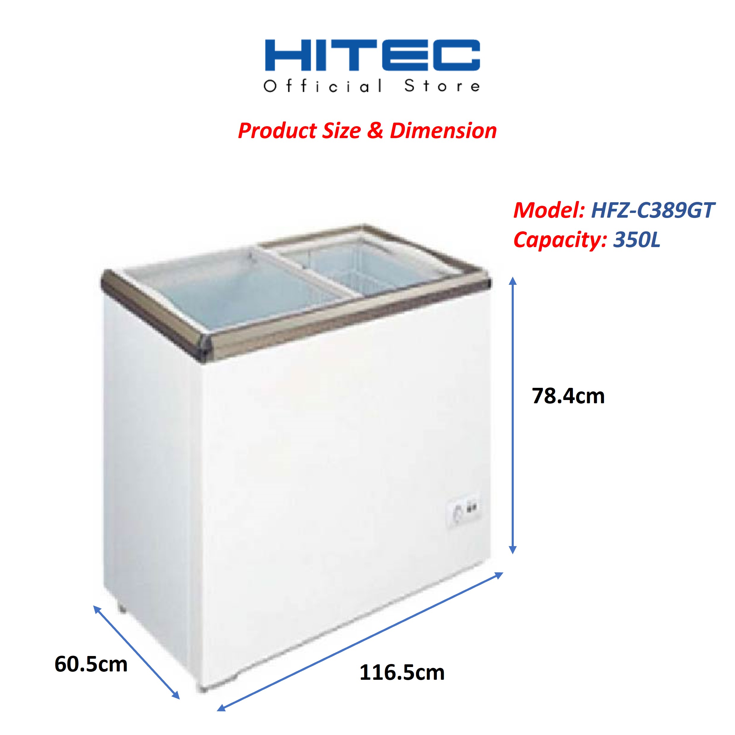 HITEC Glass Top Freezer (350L) HFZ-C389GT thumbnail 2