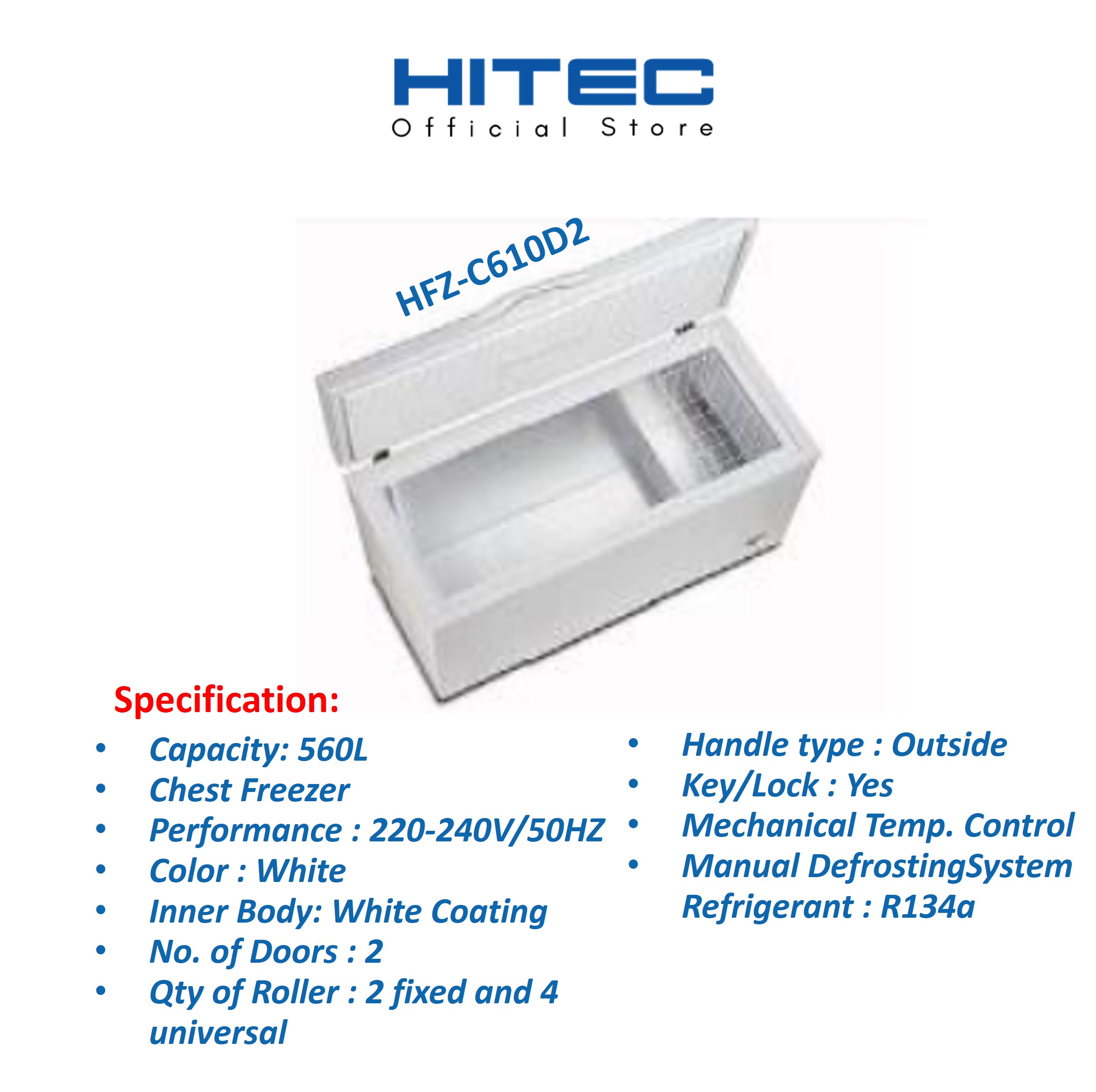 HITEC Chest Freezer (550L) with Lock & Key HFZ-C610D2 thumbnail 2