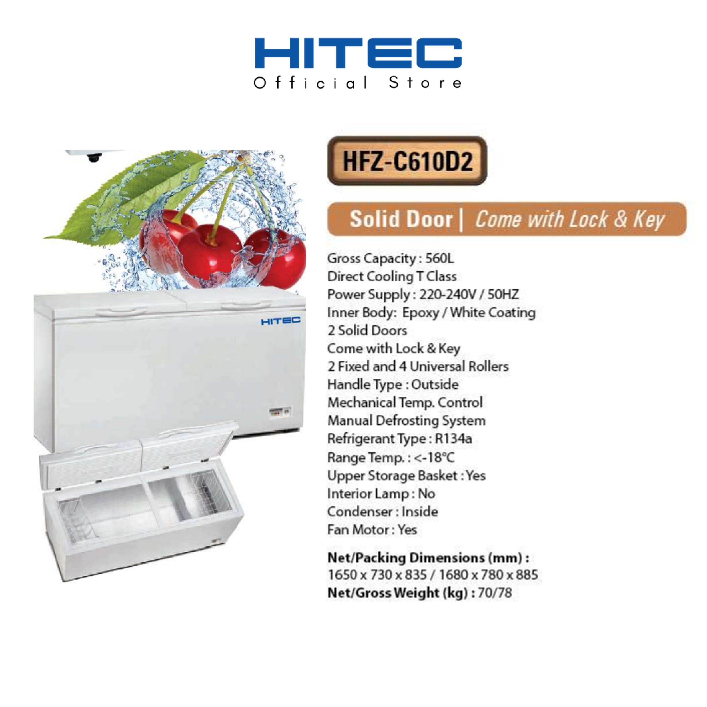 HITEC Chest Freezer (550L) with Lock & Key HFZ-C610D2 thumbnail 3