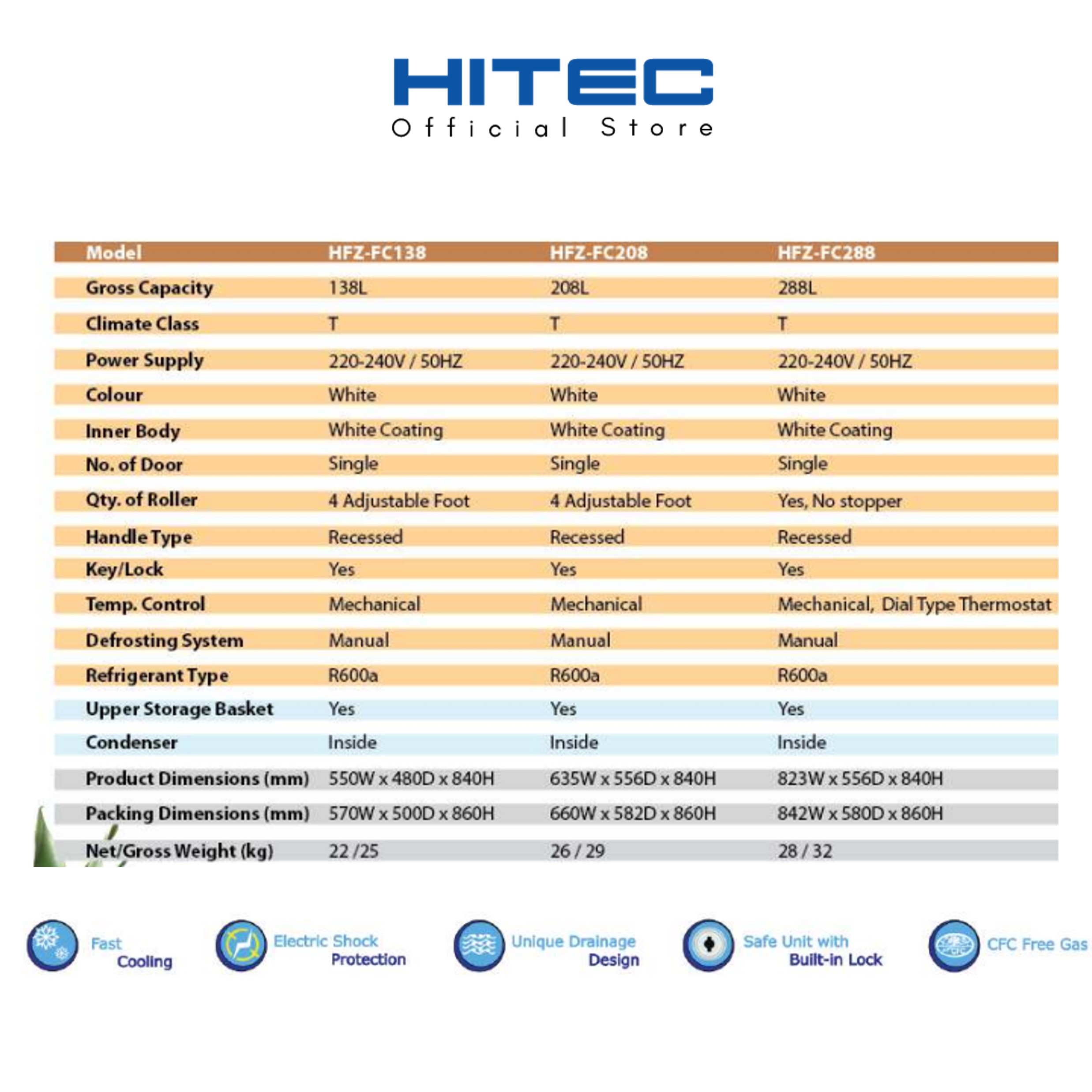 Hitec Chest Freezer Dual Cooling 208L HFZ-FC208 thumbnail 3