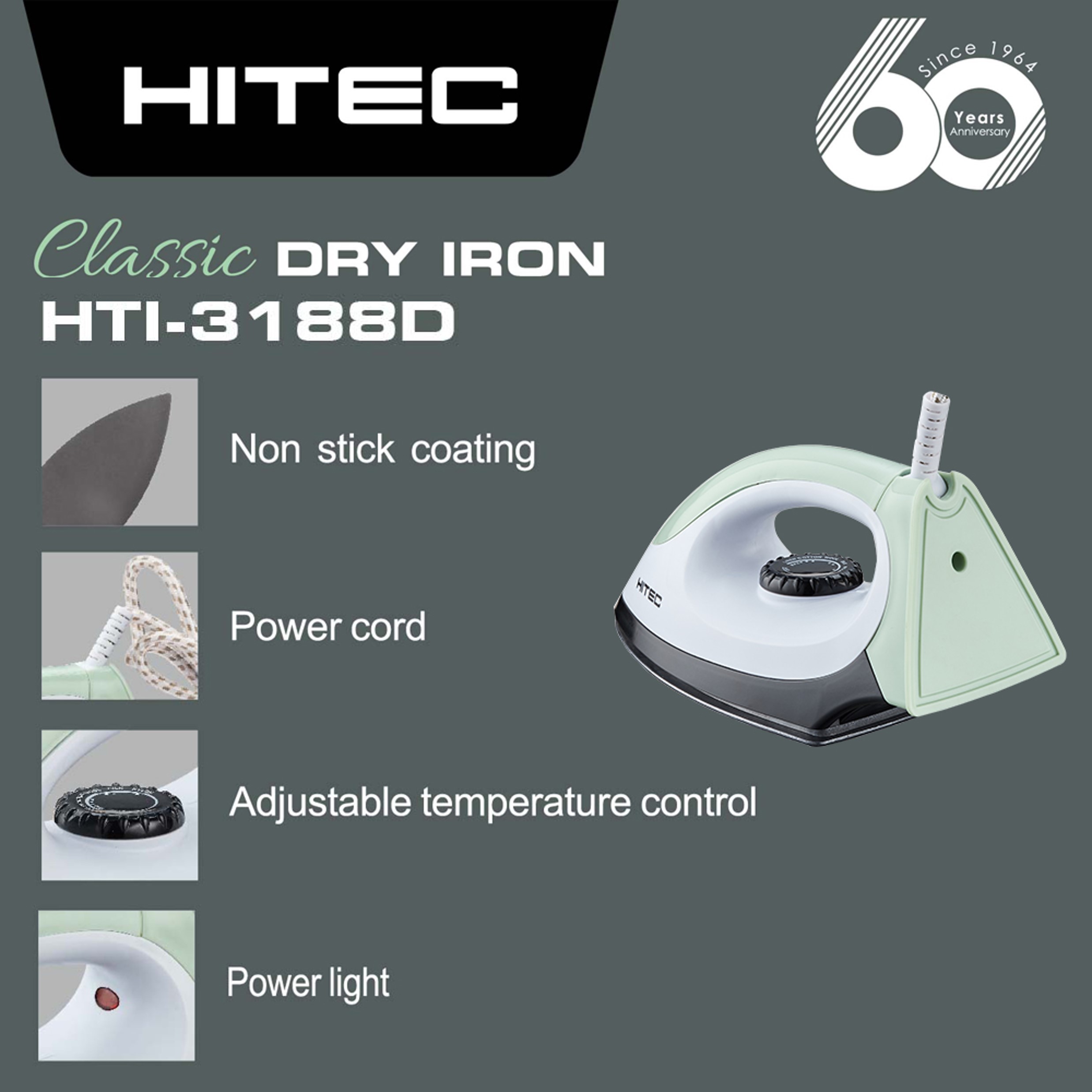 Electric Dry Iron 1000W HTI-3188D thumbnail 2