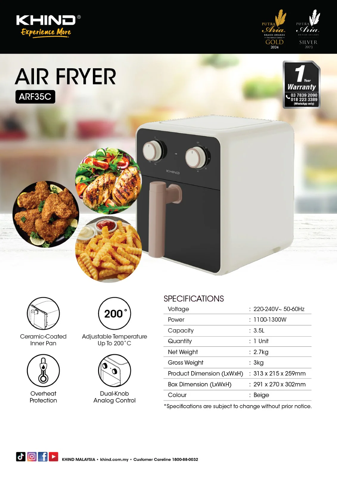 KHIND 3.5L Air Fryer ARF35C thumbnail 4