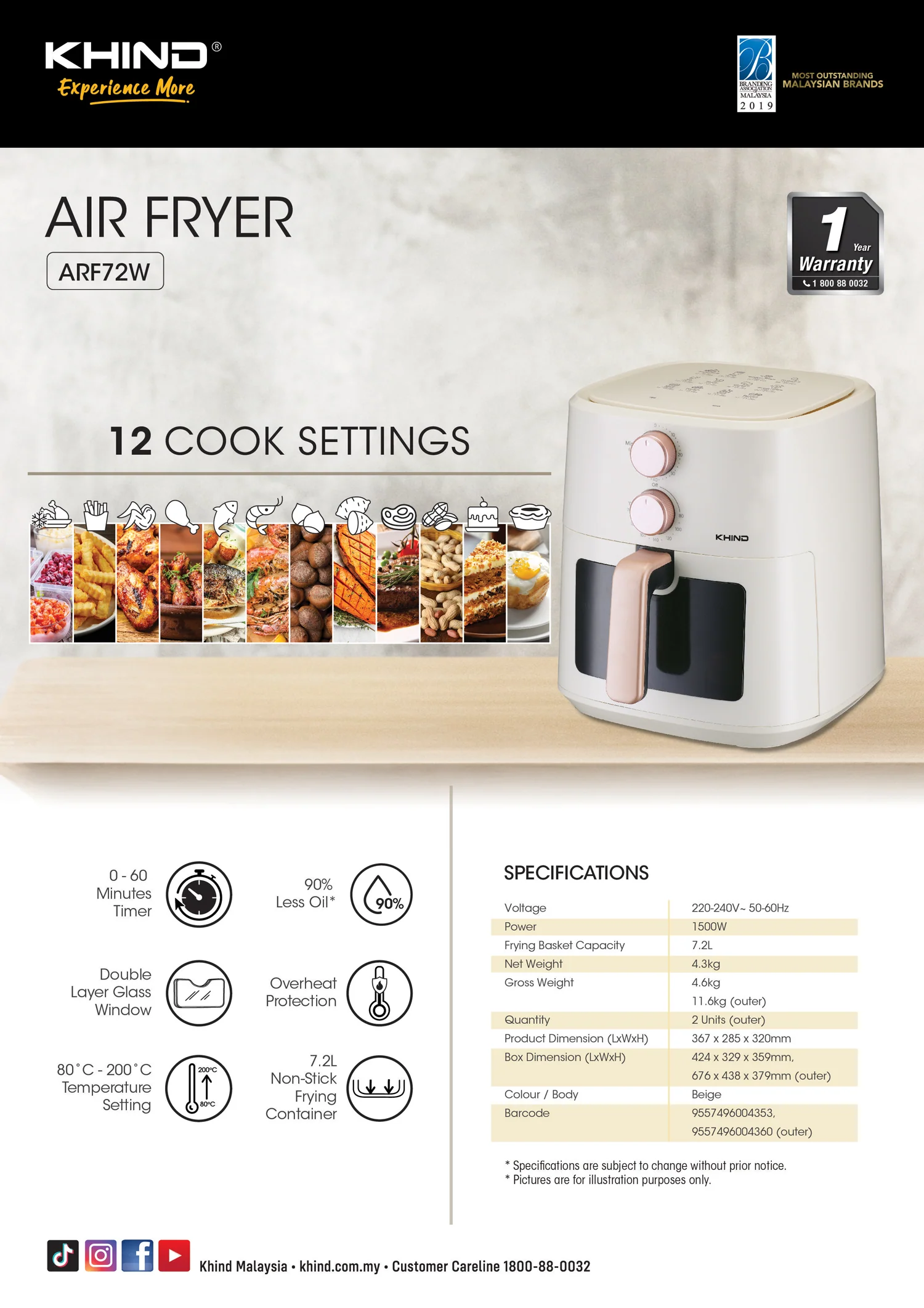 KHIND 7.2L Air Fryer ARF72W thumbnail 2