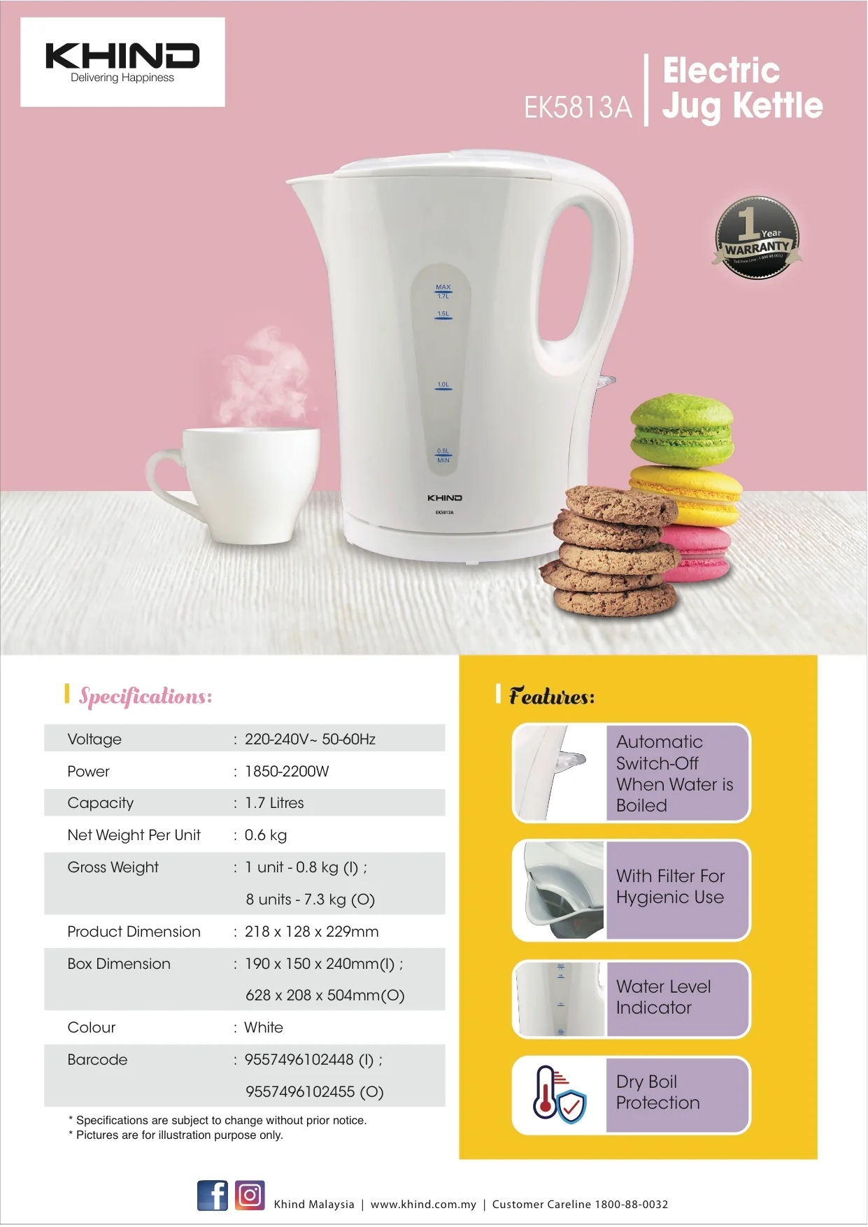 KHIND 1.7L Jug Kettle EK5813A thumbnail 2