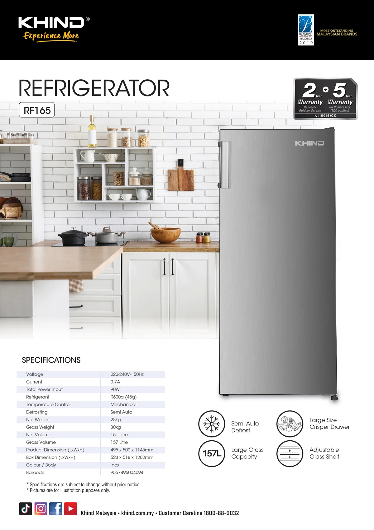 KHIND 157L Refrigerator RF165 thumbnail 2