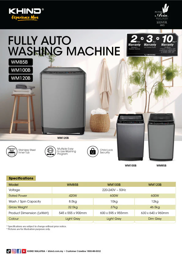 KHIND 12KG Fully Auto Washing Machine WM120B thumbnail 2