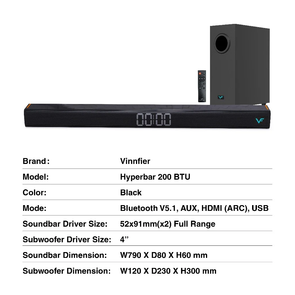 HYPERBAR 202 Bluetooth 100W Soundbar with Wired Subwoofer thumbnail 6