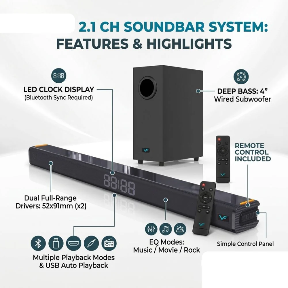 HYPERBAR 202 Bluetooth 100W Soundbar with Wired Subwoofer thumbnail 3